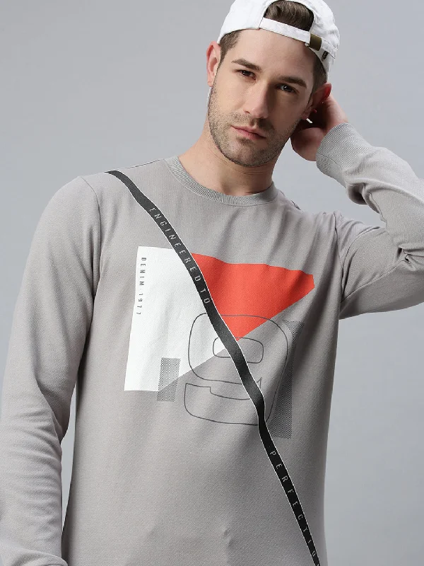 Stock Up Men Printed Grey Sweatshirt