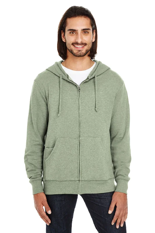 Great Deals Threadfast Apparel Mens French Terry Full Zip Hooded Sweatshirt Hoodie w/ Pockets - Heather Army Green - Closeout
