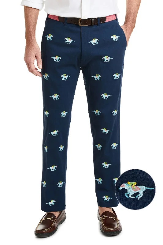 Bargain Prices Harbor Pant Stretch Twill Nantucket Navy with Pastel Racing Horses