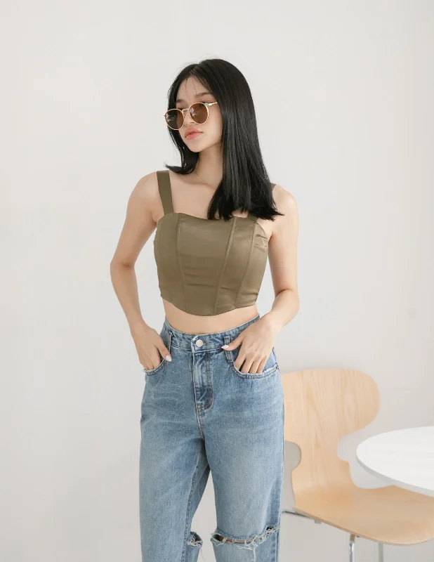 Time-Limited Offer Beatrice Satin Top in Olive