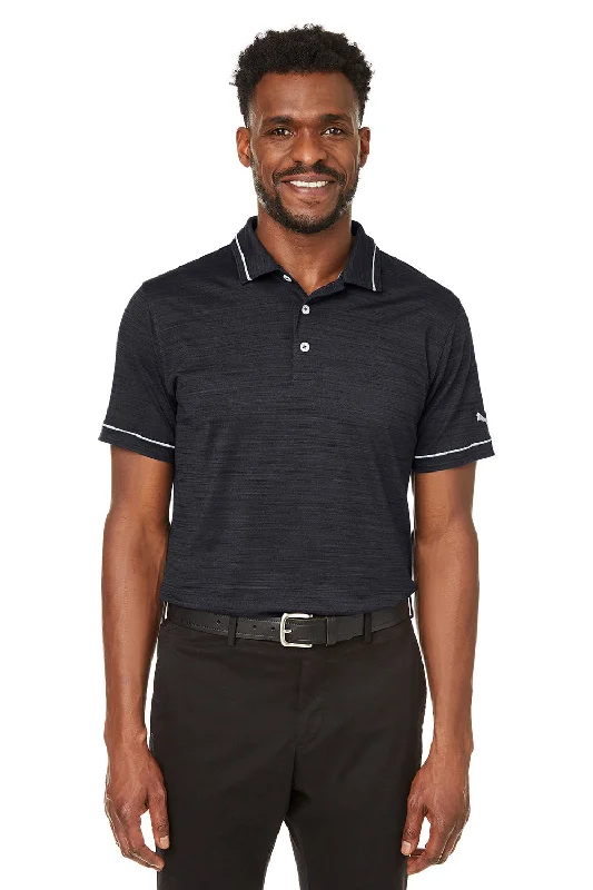Weekend Savings Fiesta Puma Mens Cloudspun Monarch Moisture Wicking Short Sleeve Polo Shirt - Heather Black/Heather High Rise Grey Weekend Savings Fiesta Puma Mens Cloudspun Monarch Moisture Wicking Short Sleeve Polo Shirt - Heather Black/Heather High Rise Grey
