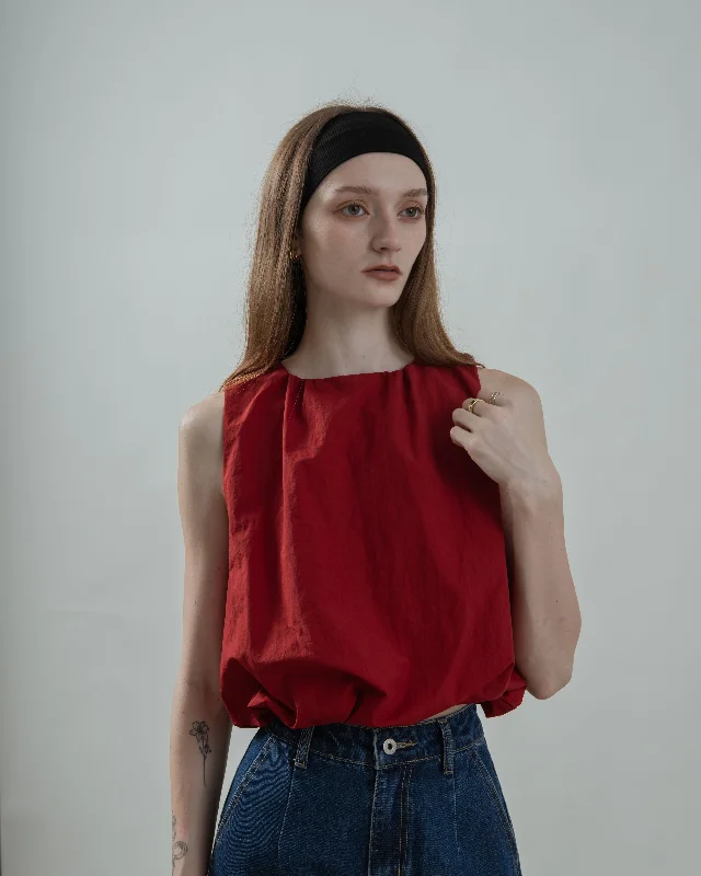 Hurry In Kate Two Way Puffy Sleeveless Top (Red)