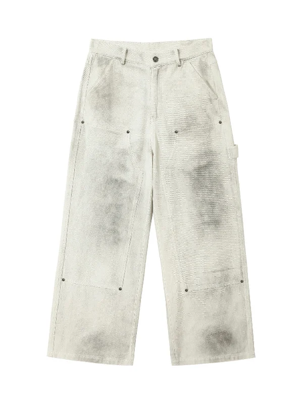Bargain Prices Washed Tie-Dyed  White Work Pants