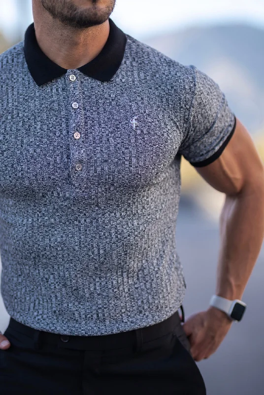 Weekend Offers That Shine Father Sons Classic Grey / Black Ribbed Polo Shirt Short Sleeve with Metal Emblem - FSH552 Weekend Offers That Shine Father Sons Classic Grey / Black Ribbed Polo Shirt Short Sleeve with Metal Emblem - FSH552
