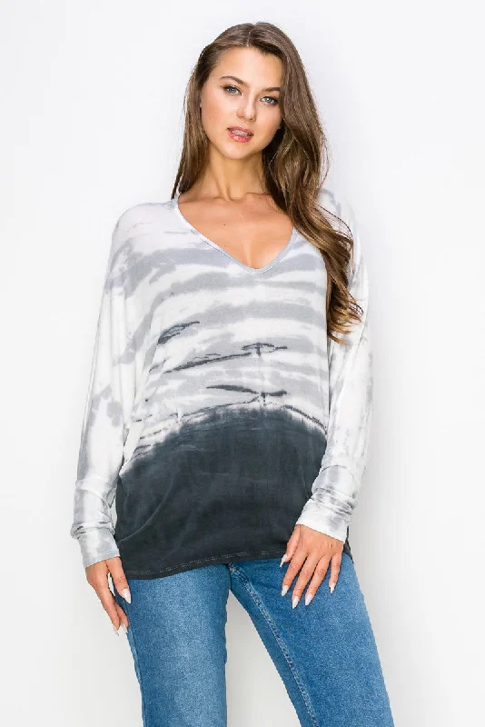 Weekend Savings Bonanza CREPE TIE DYE LONG SLEEVE DOLMAN TOP