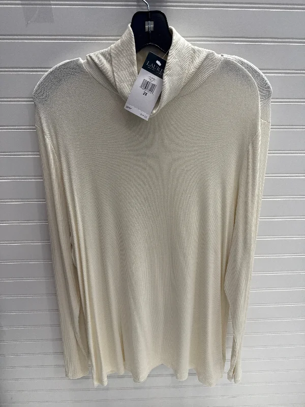 Weekend Shopping Extravaganza Top Long Sleeve Designer By Lauren By Ralph Lauren In Ivory, Size: 2x