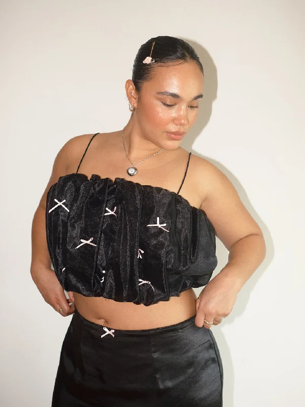 Early Access Jemma Bubble Top - Black Pink Bow