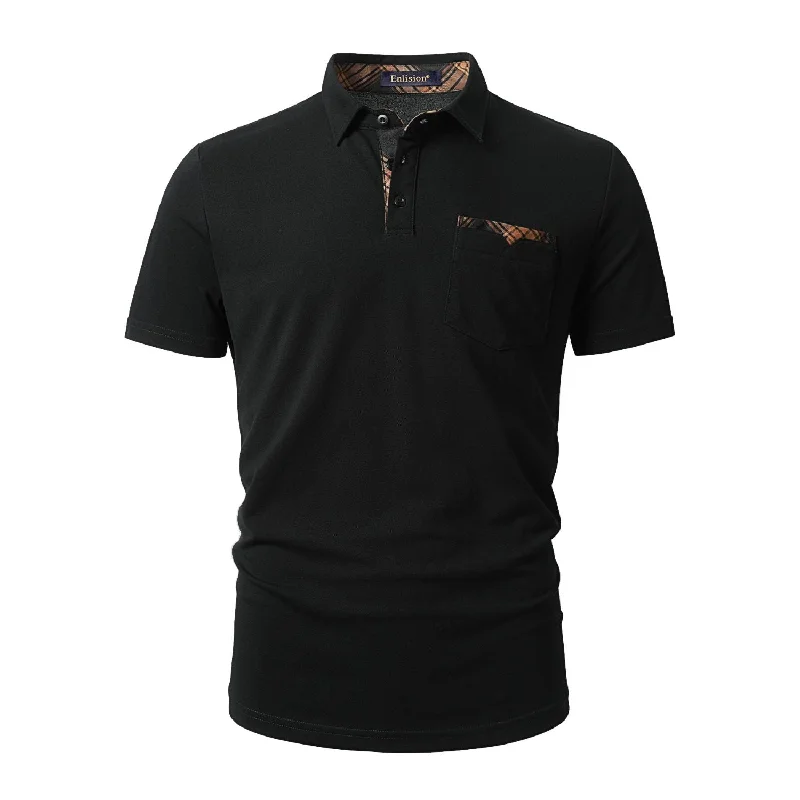 The Best Deal Men's Polo Shirt with Pocket - K-BLACK-CHECKED1
