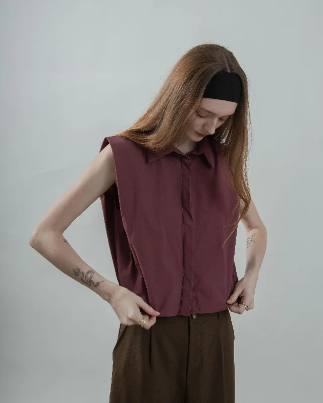 Weekend Savings Fiesta Boxy Collared Sleeveless Blouse (Maroon)
