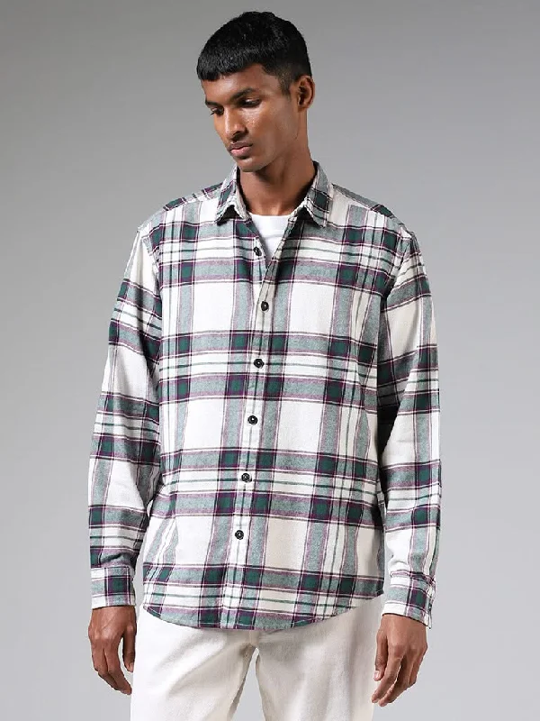 Limited Availability Nuon Off White Plaid Checked Relaxed-Fit Shirt