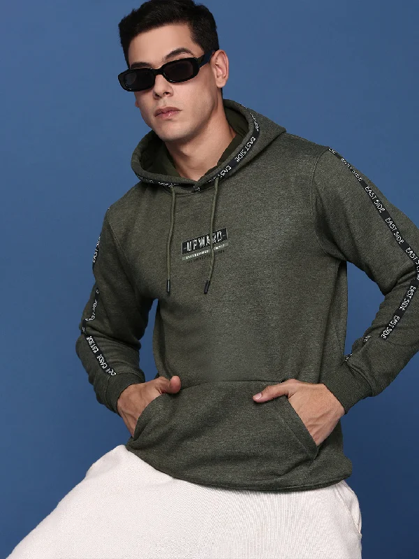 Closeout Deal Men Hooded Solid Olive Pullover