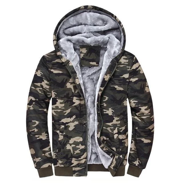 Weekend Deals That Spark Fast Shipping Olive Green Camouflage Zipper Fleece Hoodie