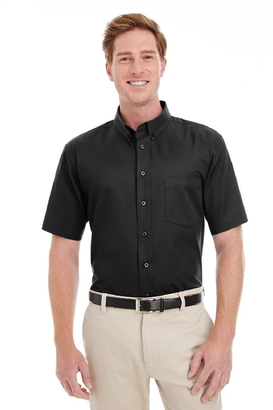 Flash Deal Harriton Mens Foundation Stain Resistant Short Sleeve Button Down Shirt w/ Pocket - Black - Closeout Flash Deal Harriton Mens Foundation Stain Resistant Short Sleeve Button Down Shirt w/ Pocket - Black - Closeout