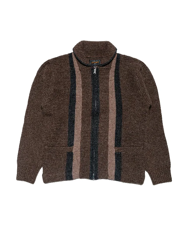 Special Price Beams Plus Full Zip Shawl Collar Knit Brown