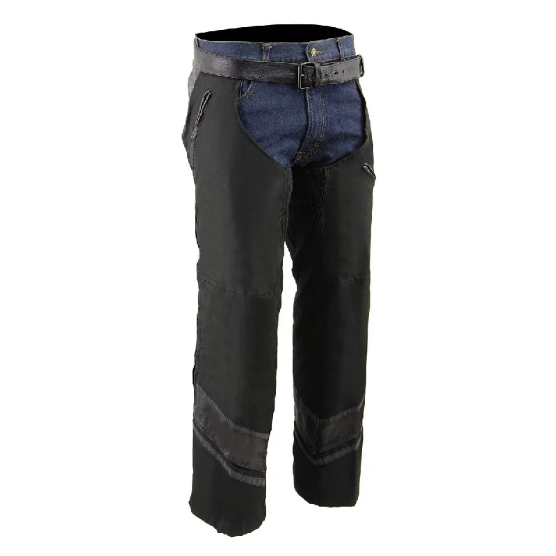 Shop and Save Milwaukee Leather MPM5706 Men's Black Vented Textile Chaps with Leather Trim Shop and Save Milwaukee Leather MPM5706 Men's Black Vented Textile Chaps with Leather Trim