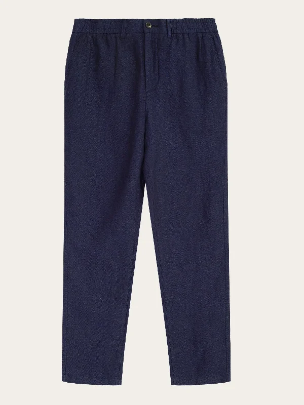 Weekend Special TIM tapered herringbone linen elastic waist string pants - GOTS/Vegan - Total Eclipse