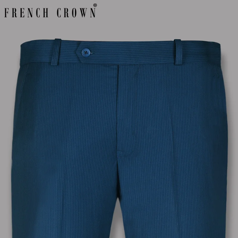 Weekend Bargains to Cherish Royal Blue Pinstriped wool-silk blend pant