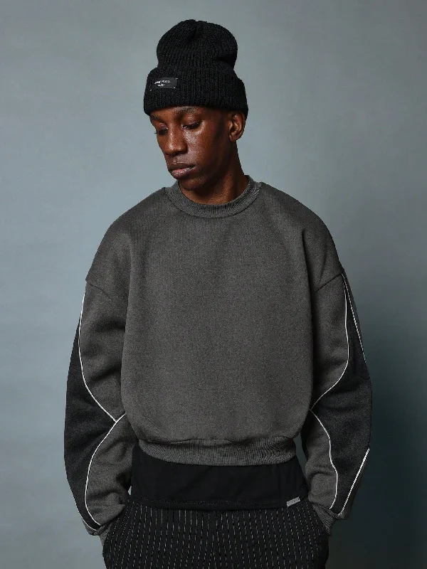 Don't Miss Out Crop Fit Contrast Sleeve Insert Panel Sweatshirt With Piping