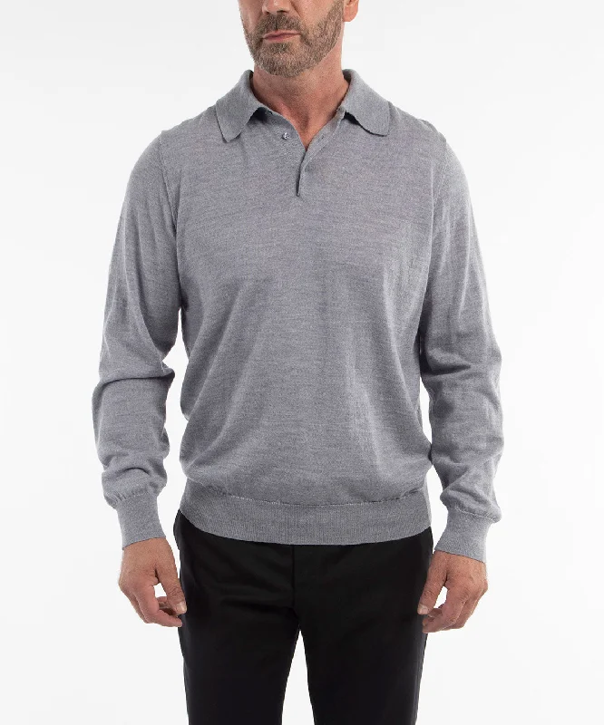 Super Bargain Signature Ultra Light 100% Merino Wool Long-Sleeve Polo Sweater