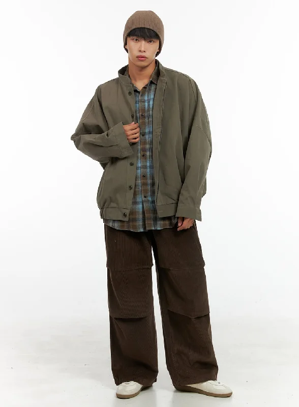 Deal of the Week Men's Corduroy Pintuck Parachute Pants (Brown) IS419