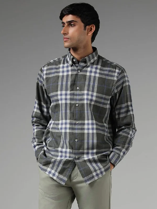 Limited Offer Ascot Olive Checked Cotton Blend Relaxed-Fit Shirt