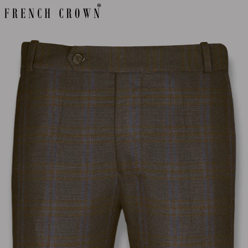 Special Offer Chocolate Brown subtle windowpane Dobby Wool Pant