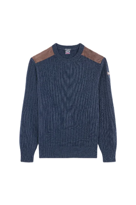 Seasonal Clearance Paul & Shark Rib Crew With Leather Shoulder Pads Navy