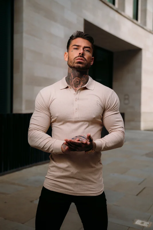 Weekend-Only Price Drops Father Sons Classic Beige Tonal Polo Long Sleeve Shirt - FSH862 Weekend-Only Price Drops Father Sons Classic Beige Tonal Polo Long Sleeve Shirt - FSH862