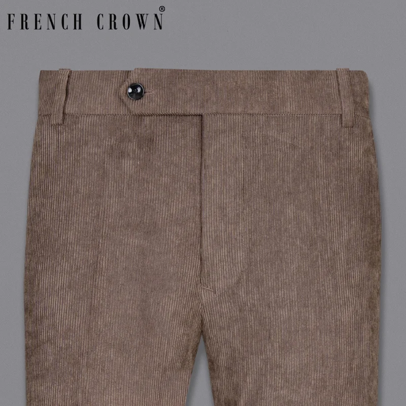 Don't Wait Sandstone Brown Striped Corduroy Premium Cotton Pant