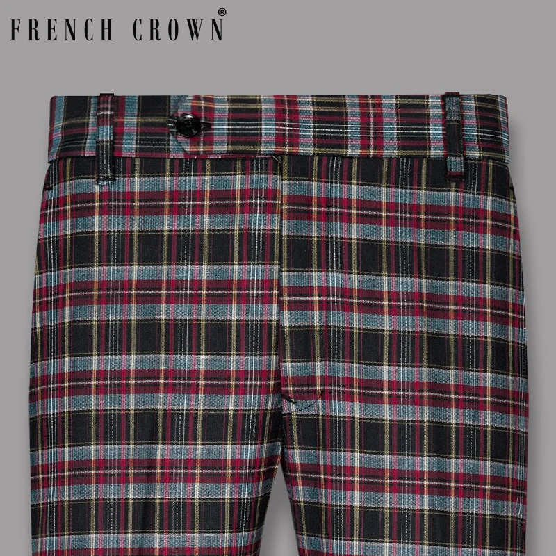 Act Now Black with Red Plaid Premium Cotton Pant