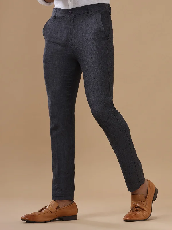 Members Only Men Linen Trim Fit Pant Dark Grey - PL12