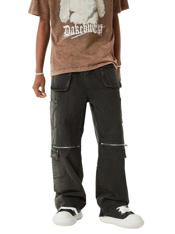 Lowest Price Thesupermade Multi-pocket Zipper Design Washed Hip-Hop Jeans - 2112