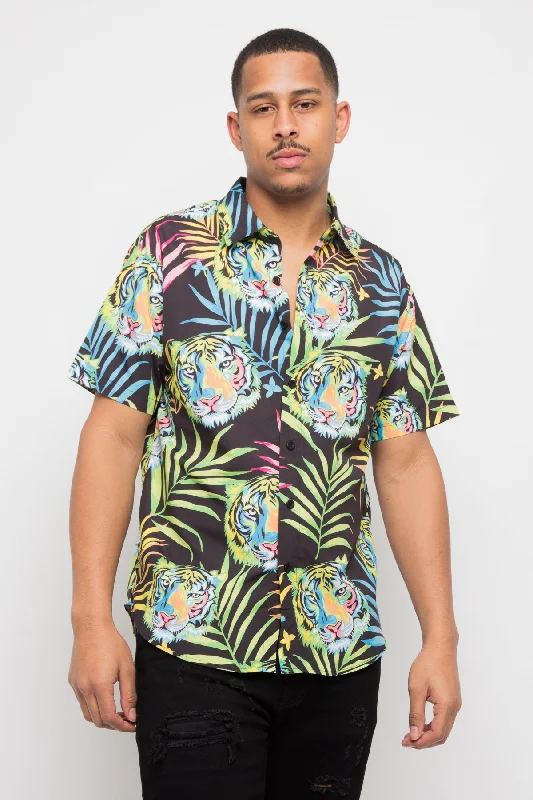 Final Sale Tropical Floral Tiger Button Up