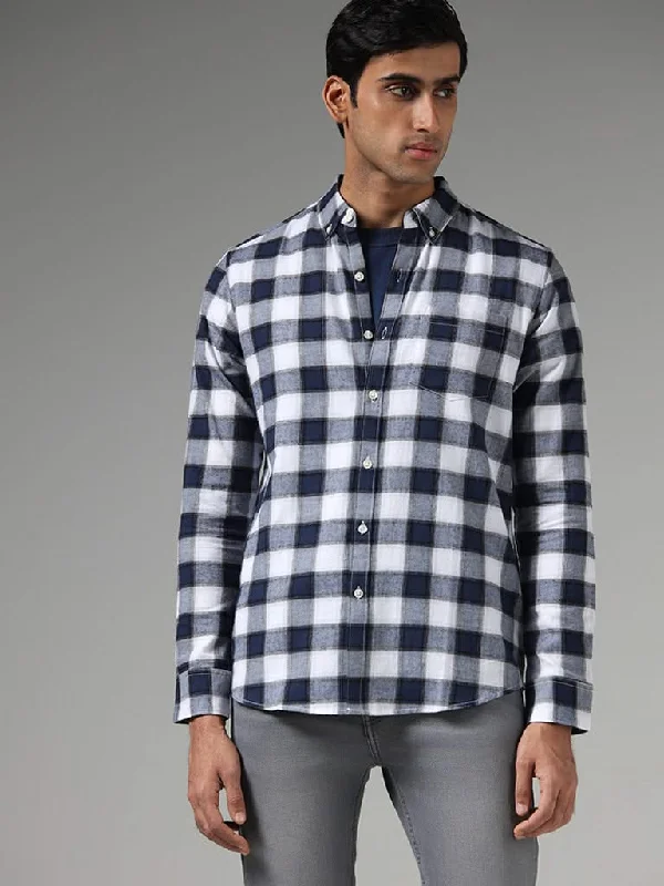 Price Drop WES Casuals Blue Checked Slim-Fit Shirt