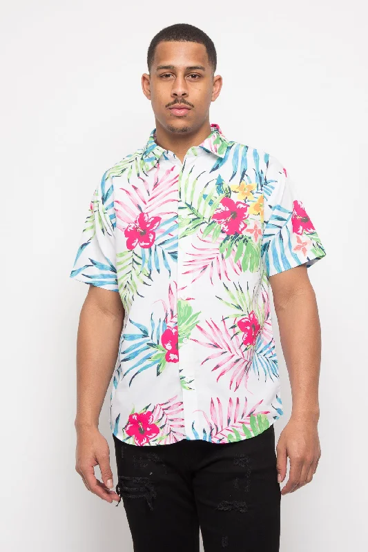 Cash Savings Tropical Floral Button Up
