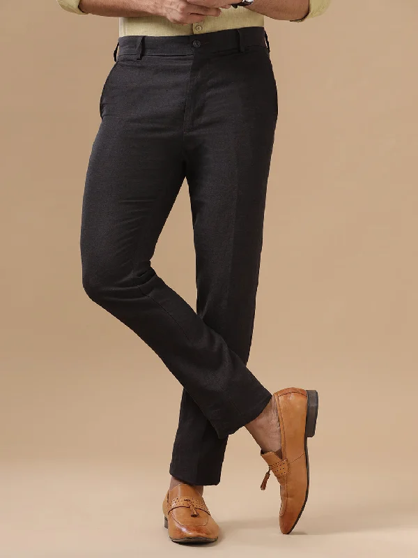 Limited Stock Men Linen Trim Fit Pant Black - PL01