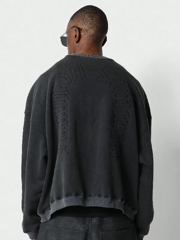 Huge Savings Washed Crew Neck Drop Shoulder Sweatshirt With Back Embroidery