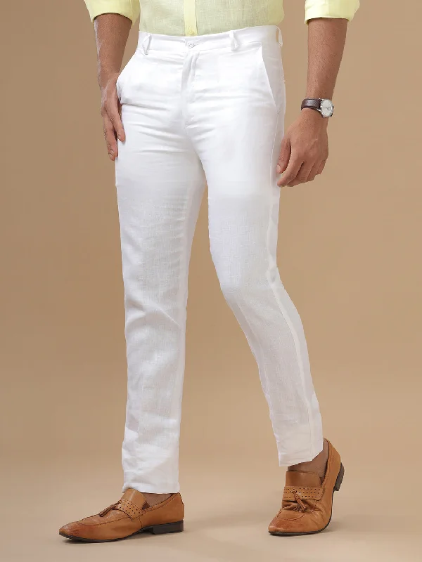 Midnight Sale Men Linen Cotton Trim Fit White Pant