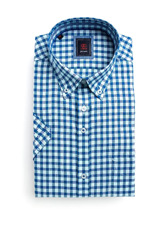 Bonus Offer Andre Lagan Short Sleeve Check Shirt, Blue