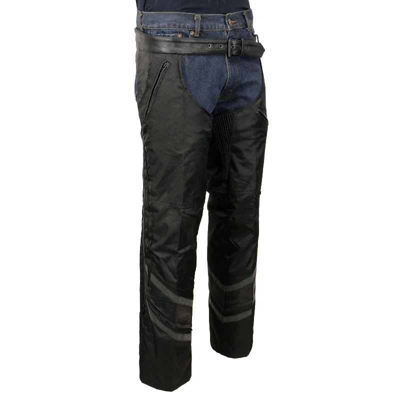 Buy Now Milwaukee Leather MPM5705 Men's Black Vented Textile Chaps with Leather Trim and Snap Out Liner Buy Now Milwaukee Leather MPM5705 Men's Black Vented Textile Chaps with Leather Trim and Snap Out Liner