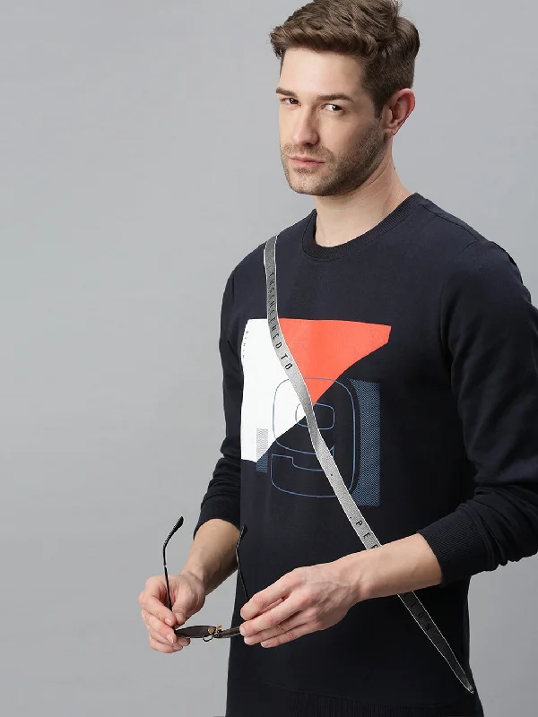 Sale Alert Men Printed Navy Blue Sweatshirt
