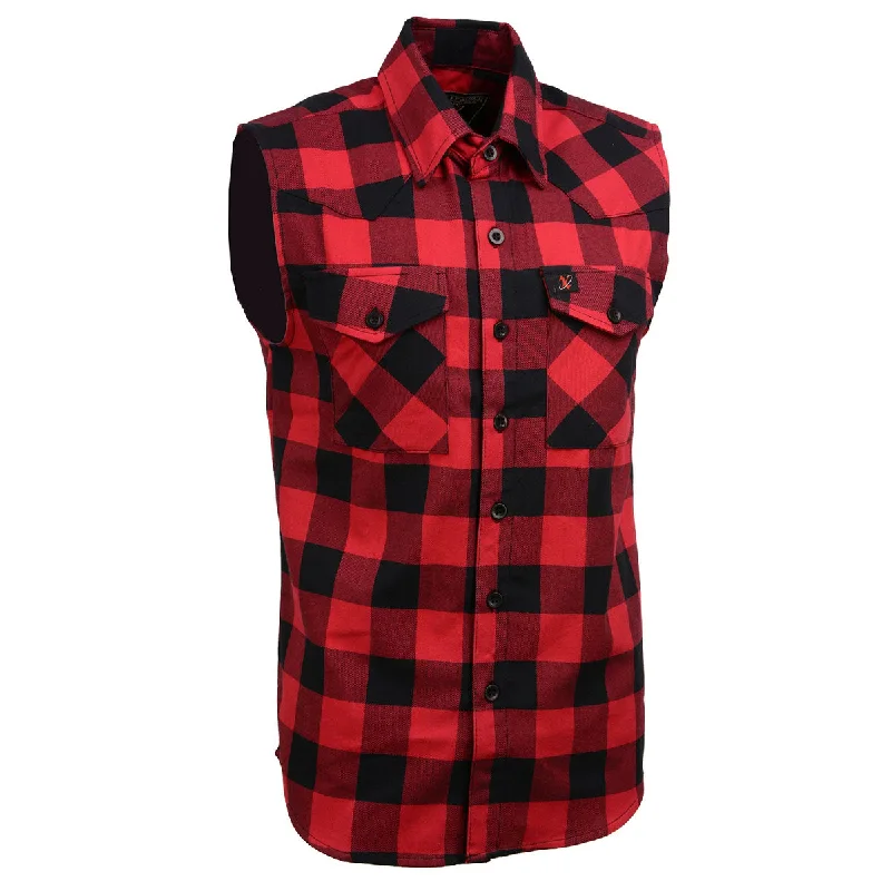 Special Offer Milwaukee Leather MPM1649 Men’s Classic Black and Red Button-Down Flannel Cut Off Sleeveless Casual Shirt