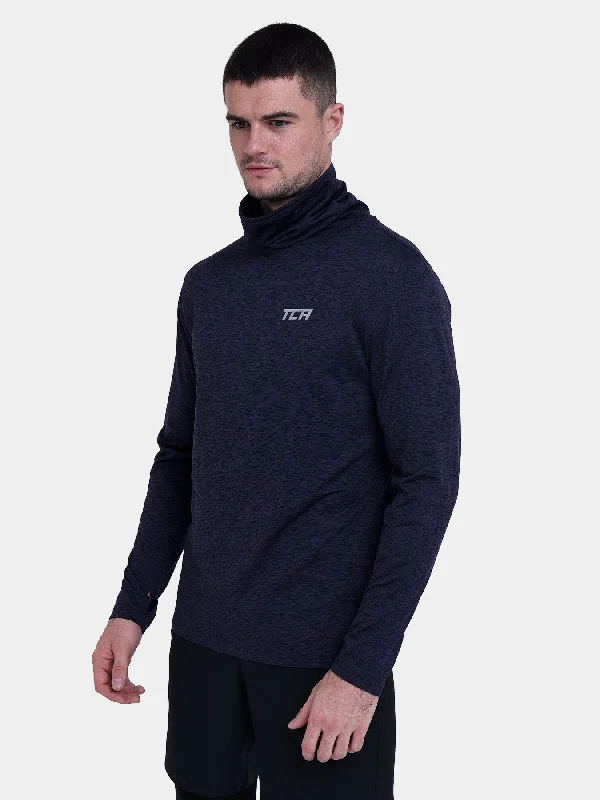 Clearance Sale Warm-Up Thermal Long Sleeve Funnel Neck Top For Men With Brushed Inner Fabric, Thumbholes & Reflective Strips Clearance Sale Warm-Up Thermal Long Sleeve Funnel Neck Top For Men With Brushed Inner Fabric, Thumbholes & Reflective Strips