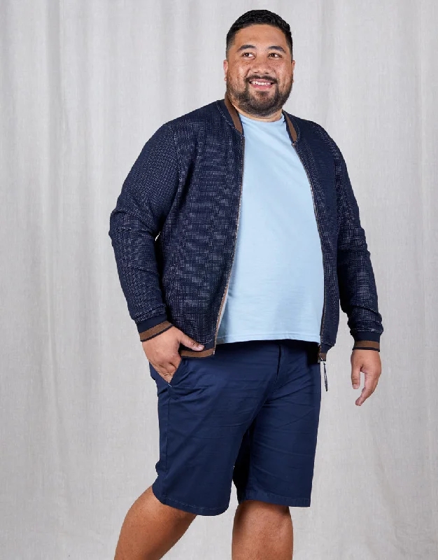 While Supplies Last Domino Navy Knit Bomber