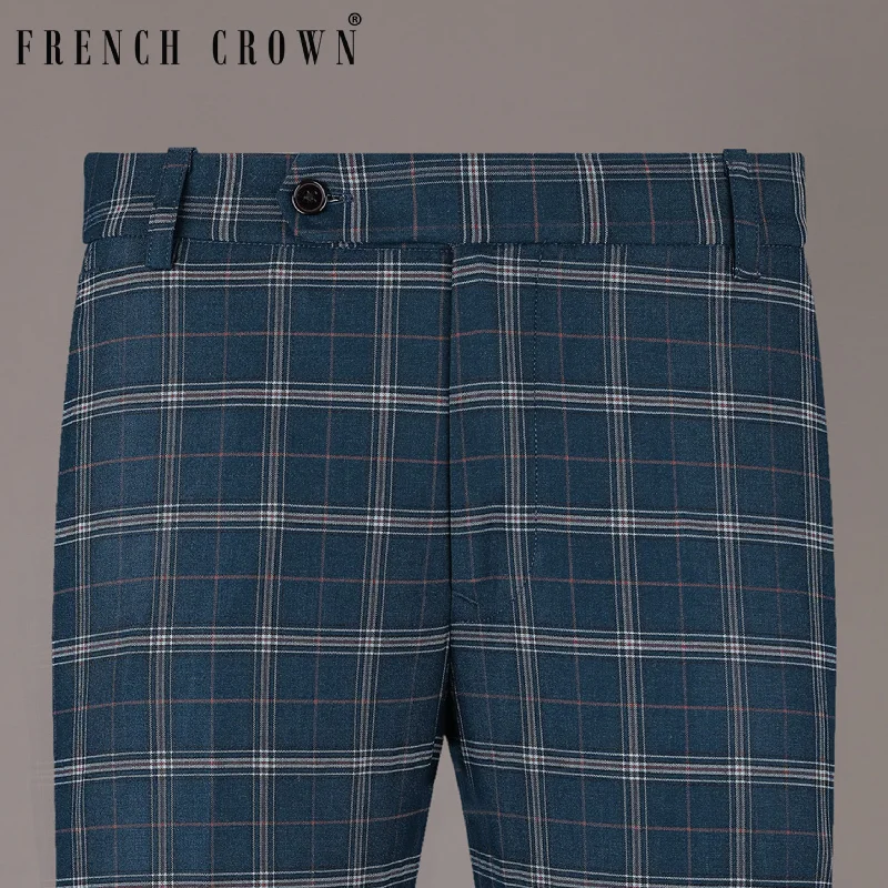 Mega Sale Elephant Blue  Windowpane Wool Rich Pant