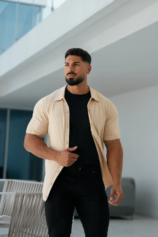 Price Reduction Father Sons Classic Plain Beige Knitted Button Through Polo Short Sleeve - FSN104 Price Reduction Father Sons Classic Plain Beige Knitted Button Through Polo Short Sleeve - FSN104