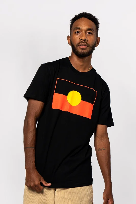 Savings Alert "Raise the Flag" Aboriginal Flag (Large) Black Cotton Crew Neck Unisex T-Shirt