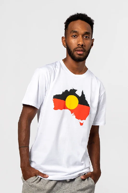 Deep Savings "Raise the Flag" Aboriginal Flag (Australia) White Cotton Crew Neck Unisex T-Shirt Deep Savings "Raise the Flag" Aboriginal Flag (Australia) White Cotton Crew Neck Unisex T-Shirt