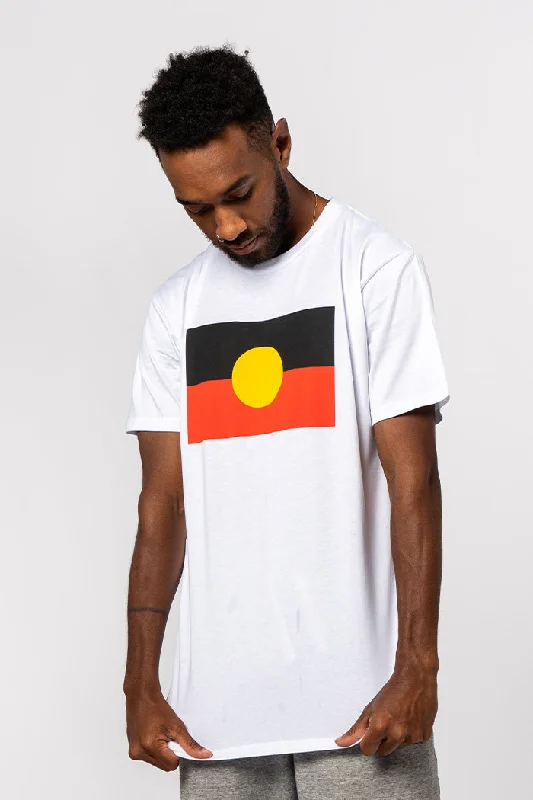 Great Bargains "Raise the Flag" Aboriginal Flag (Large) White Cotton Crew Neck Unisex T-Shirt Great Bargains "Raise the Flag" Aboriginal Flag (Large) White Cotton Crew Neck Unisex T-Shirt