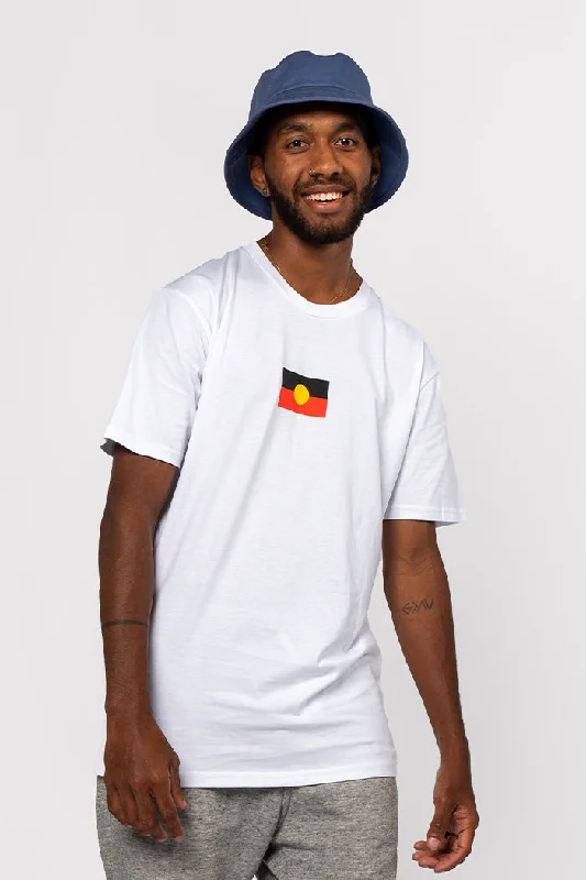 Price Drop "Raise the Flag" Aboriginal Flag (Small) White Cotton Crew Neck Unisex T-Shirt Price Drop "Raise the Flag" Aboriginal Flag (Small) White Cotton Crew Neck Unisex T-Shirt